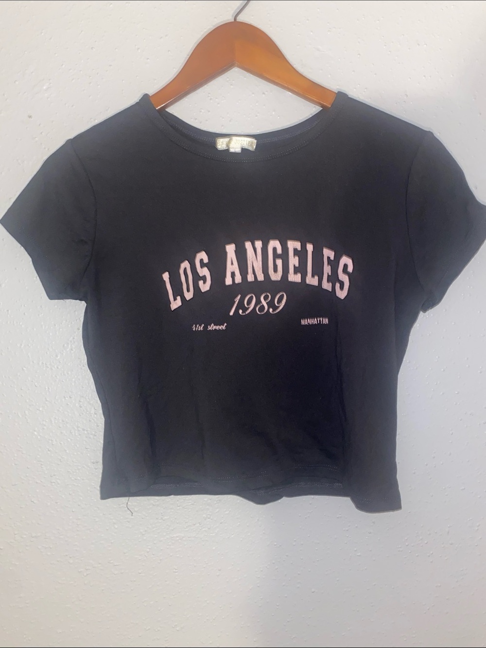 Justify Black Crop Tee with Pale Pink 'Los Angeles' Graphic
